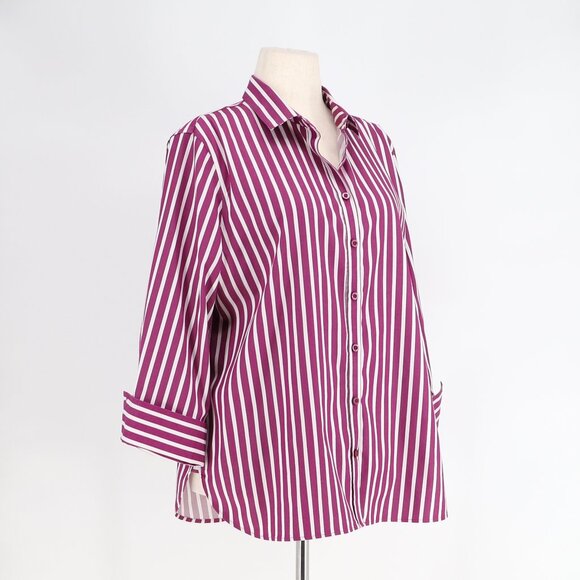CHICO'S No Iron Stretch Stripe Shirt Purple & White Size 3/US16 - Picture 3 of 7